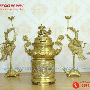 bộ đồ thờ 8 món đỉnh sòi màu vàng đậm cao 40cm - 05