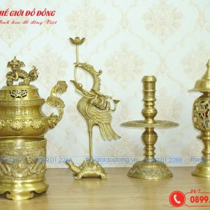 bộ đồ thờ 8 món đỉnh sòi màu vàng đậm cao 40cm - 06